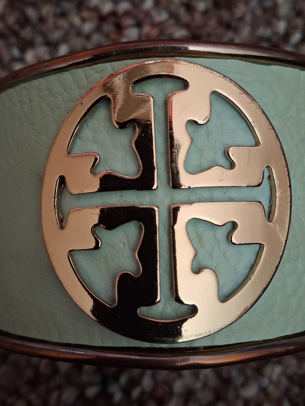 Tory Burch Mint Leather Bracelet with Gold Logo Emblem